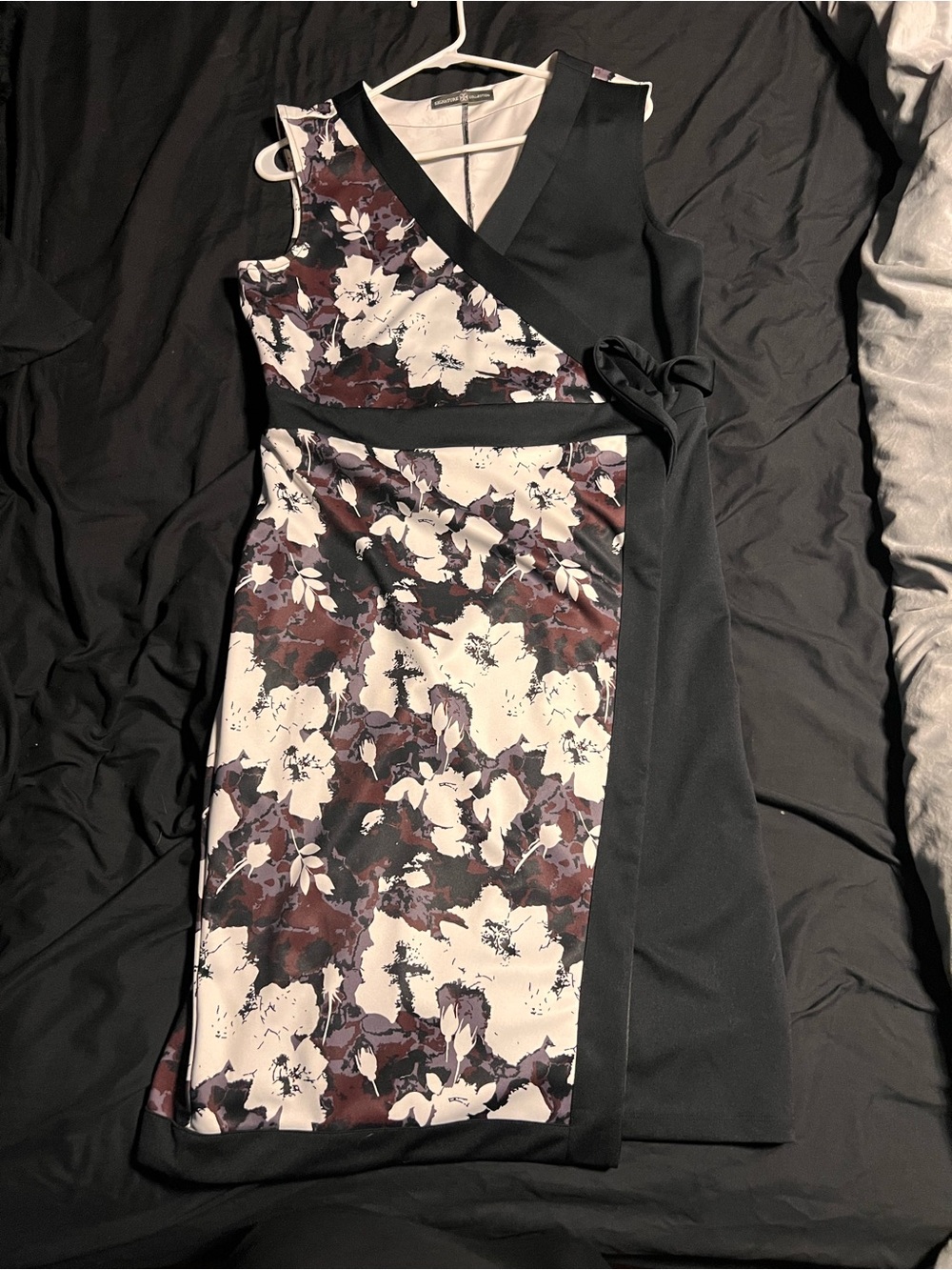 Sleeveless Floral Wrap Midi Dress in Black and Burgundy